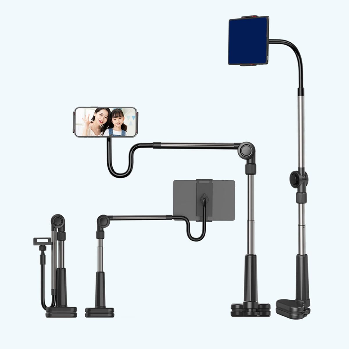 Homoyoyo Supporto per Smartphone da Streaming Braccio Snodato Nero | Abs, Pc, Lega di Alluminio e Silicone, Portata Telefono 120-255mm, Clip 0-75mm
