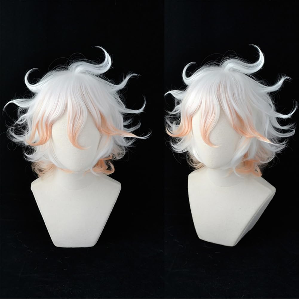 Xingwang Queen Anime Short White Gradient Orange Cosplay Wig Men's Party Wigs with Free Cap