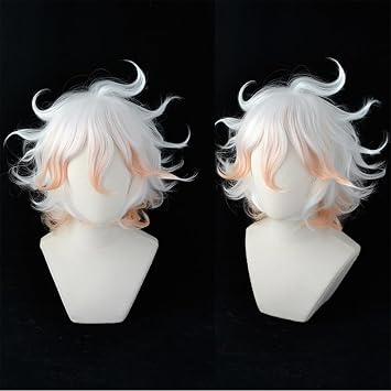 Xingwang Queen Anime Short White Gradient Orange Cosplay Wig Mens Party Wigs with Free Cap