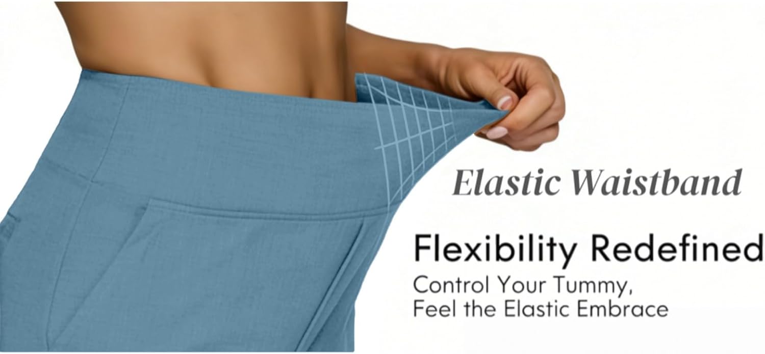 Linen Pants for Women - Elastic High Waist Wide Leg Cotton Linen Pants Spring Plus Size Straight Leg Casual Trouser - Image 4