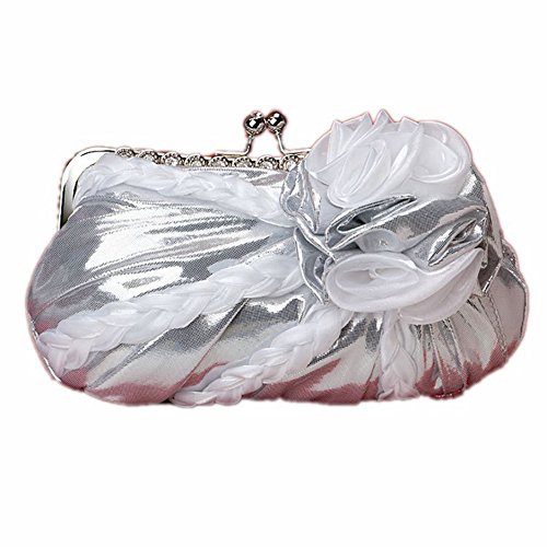 Brauttasche de soirée en satin de coton argenté pour mariages et cérémonies