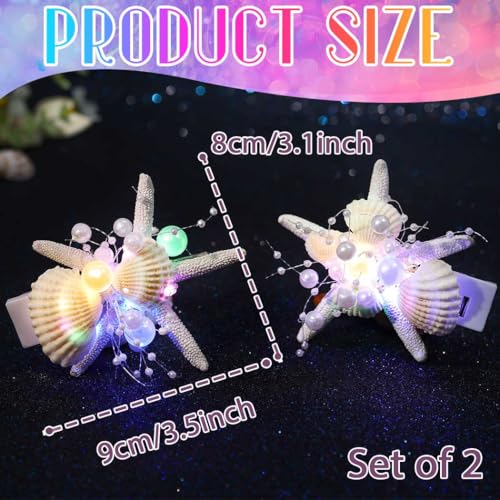 Pinzas para el pelo de estrella de mar luminosa Woeoe para fiestas de playa 3