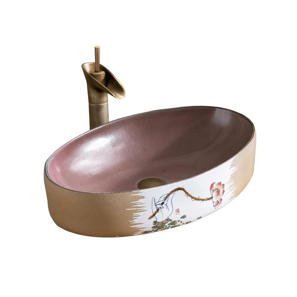 Lavabos de baño de cerámica decorados a mano con grifo y kit de desagüe