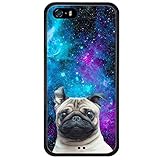 iPhone 5s 5 SE Case with Galaxy Pug Pattern Whimsical Design Bumper Black Soft TPU and PC Protection Anti-Slippery &Fingerprint Case for iPhone 5s 5 SE