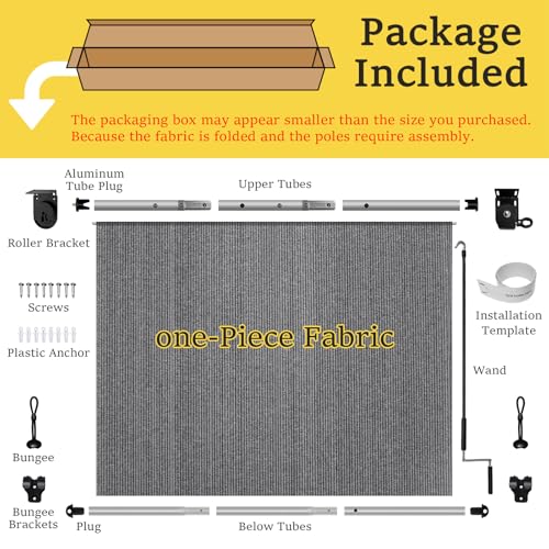 Image of Custom Size 129'' W x 96'' H Outdoor Roller Shades, Cordless Patio Roll Up Outdoor Blinds with UV Protection, Exterior Sun Shade Cloth for Porch, Gazebo, Balcony, Pergola, Grey
