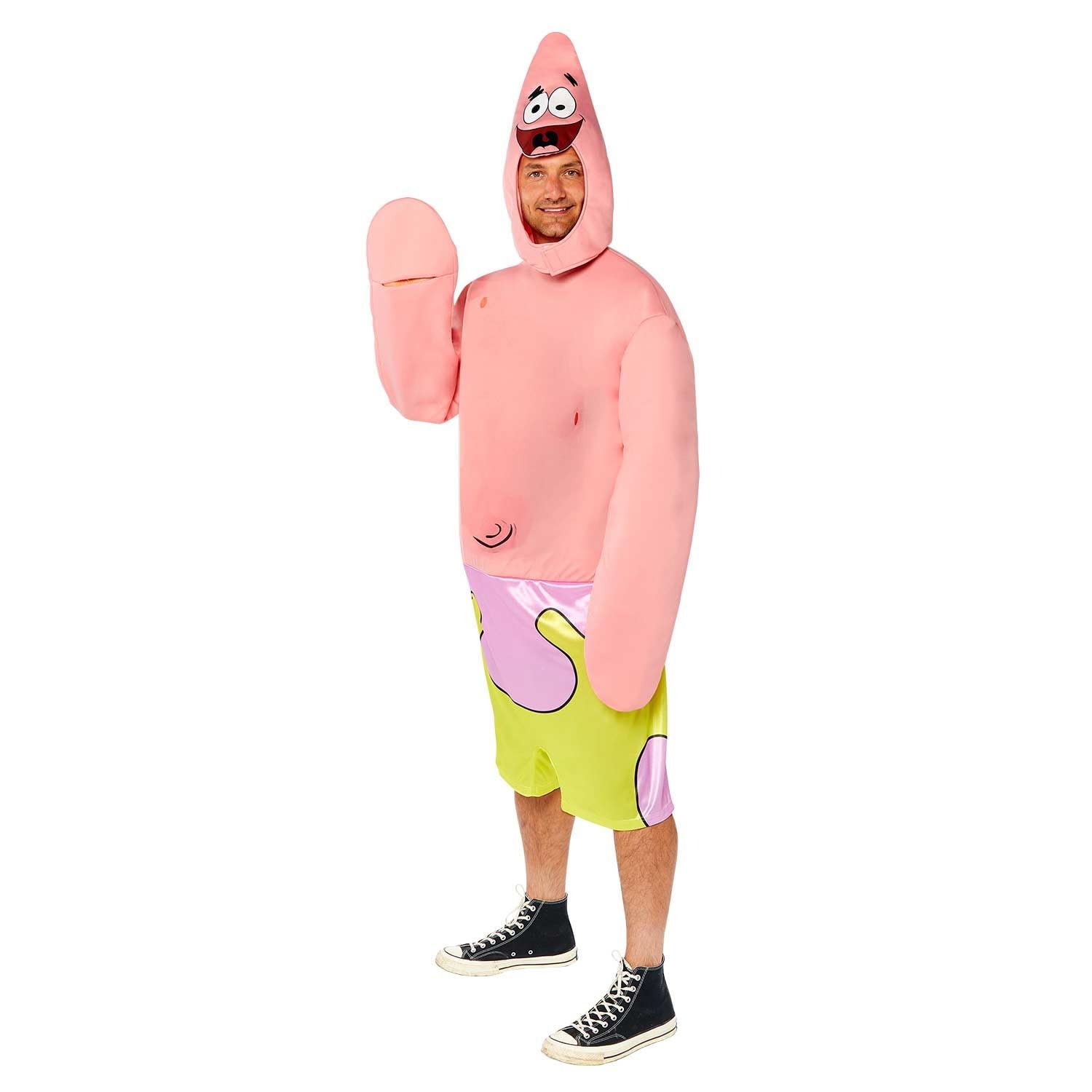 Amscan - Erwachsenenkostüm Patrick, Overall mit bedruckten Shorts, Mütze, Spongebob, Seestern, Karneval, Motto-Party