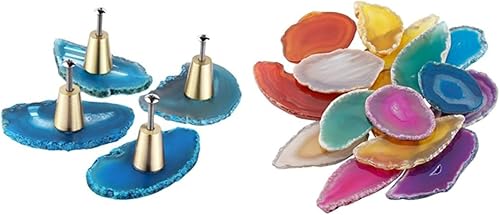 Rockcloud Paquete de 4 tiradores de puerta de armario de ágata azul, 10 piezas multicolor de ágata