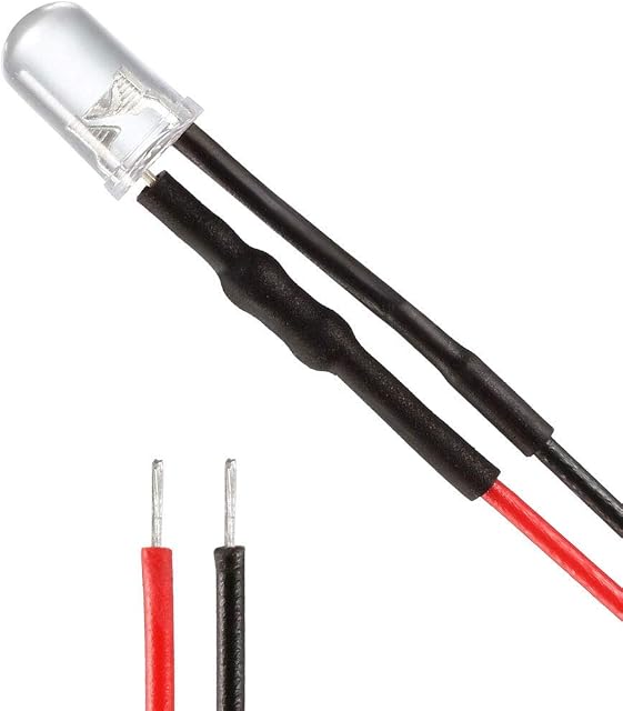 sourcing map 10Pcs 5mm Pre Wired LED, White DC3-6V Clear Lens, Light Emitting Diodes