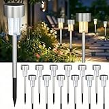 Jsdoin 12 Stück Solarleuchten für Außen Garten, Premium Echtglas & Edelstahl Solarlampen für Außen, Wasserdicht IP44 LED Wegbeleuchtung, Auto Ein/Aus Gartenleuchten für Wege, Rasen & Terrasse