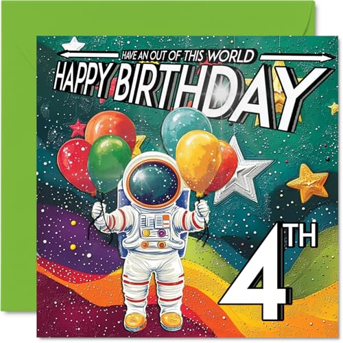 Stuff4 Carte 4e anniversaire garçon, cosmonaute combinaison spatiale