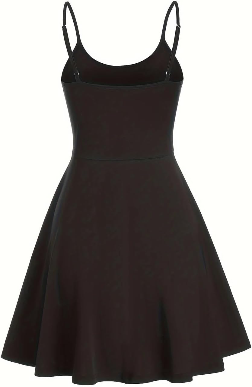 Women's Adjustable Thin Shoulder Dress Solid Color Spaghetti Straps Custom Fit Slip Dress
