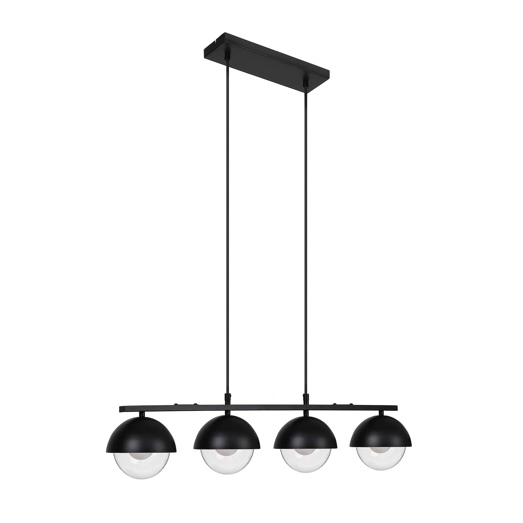 GarveeHome Industrieller Stil – 4-flammige Pendelleuchte – Schwarzes Metall, weiße & klare Glasschirme – Höhenverstellbar – G9 Fassungen – Ohne Leuchtmittel –4xG9, Ø120mm, 300x100xH25mm