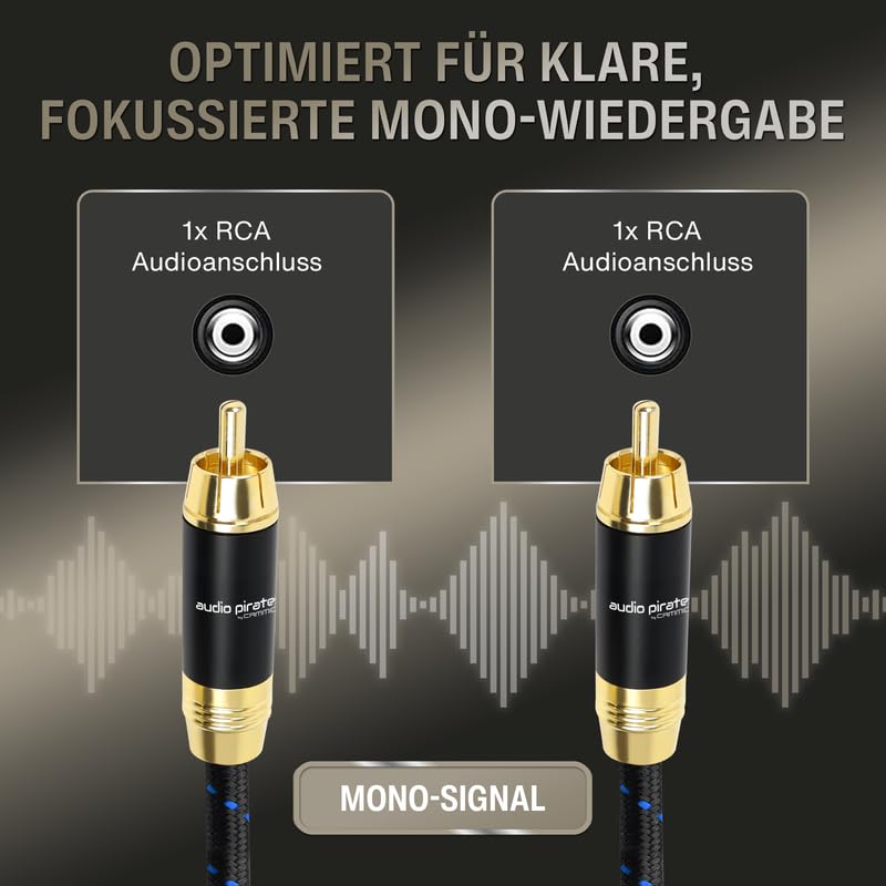 audio pirates by cammica - Cavo RCA, 1 connettore RCA su 1 connettore RCA, cavo audio di fascia alta con contatti in oro (7,5 metri)
