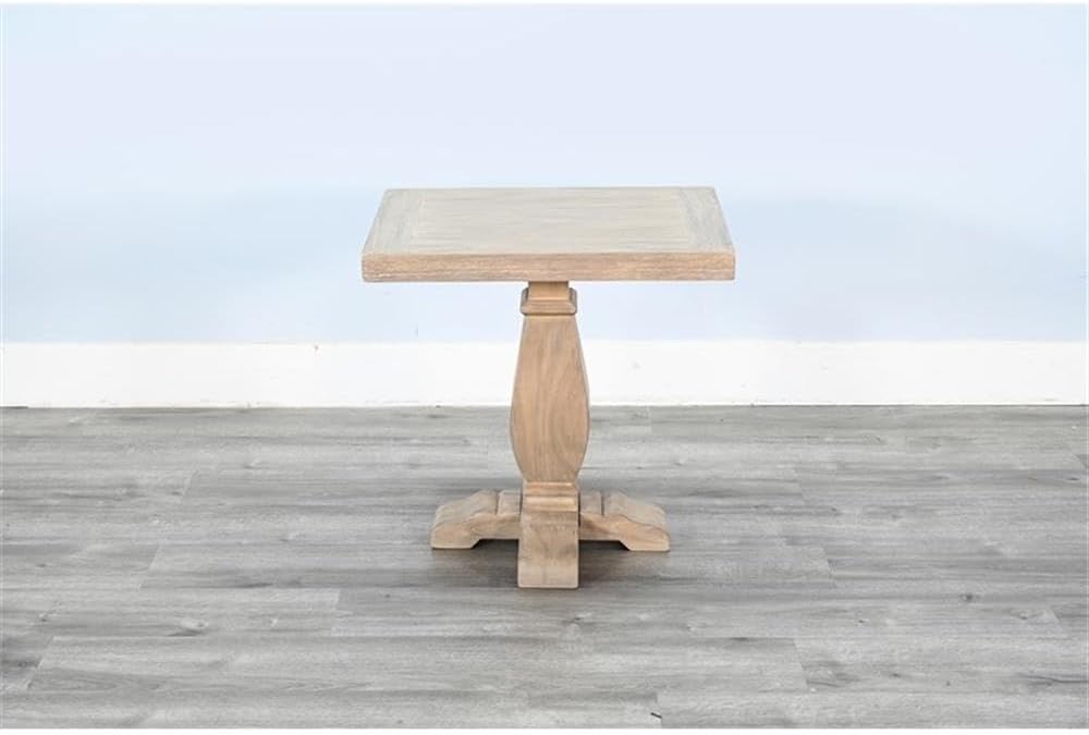 Pemberly Row Sunny Designs Wheat Square Wood End Table, Weathered Finish, Solid Wood Construction, Rustic Trestle Base, Functional Living Room Accent Table, Durable and Versatile Home Decor Display