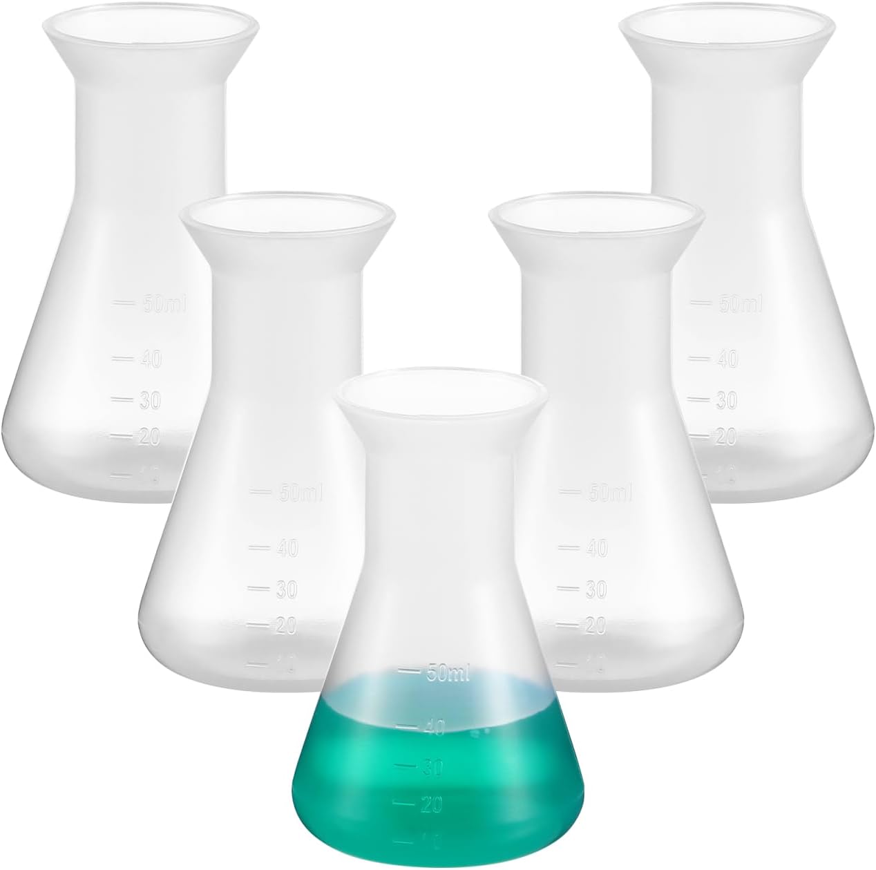 Erlenmeyer Flask Set: 5pcs 50ml Plastic Conical Flasks Clear Scale Scientific Conical Flask for School Laboratory Educational Learning