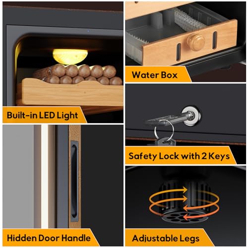 Image of 35L Upgraded Electric Humidor with Leather, 250 Counts Large Capacity,Thermostatic Electric Cooler Cabinet with Digital LED Screen, Safety Lock,Smart Humidity & Temp Control, Gifts for Men