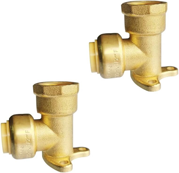HQMPC 90 Degree Drop Ear Elbow, Push Fit Plumbing Fittings 2Pcs Push-to-Connect, No Lead Brass PEX Fittings for PE-RT, CPVC Pipe 3/4" Push Fit x 3/4" NPT Female Adapter with Disconnect Clip