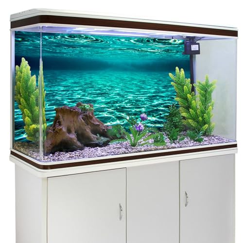 Image of YongFoto Fish Tank Background 30x18 inch Turquoise Clear Water Ripple Lakebed Undersea Ocean Floor Underwater Seabed Polyester Backdrop Reptile Habitat Terrarium Aquarium Background