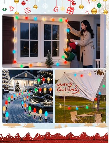 Image of 25Ft C9 LED Christmas Lights Outdoor, Vintage Christmas String Light Plug in with 26 Shatterproof C9 Multicolor Bulbs Christmas Decorations Lights for Christmas Tree Patio Roofline Party, White Wire
