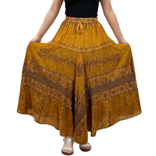 Agan Traders Women's 2025 Spring Elastic Waistband Flare Hem Boho Skirt - Long Renaissance Embroidered Maxi Skirt3
