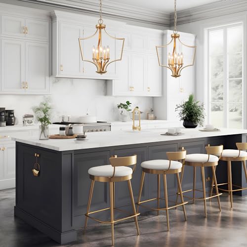 Image of KSANA Gold Chandelier, 5-Light Modern Pendant Lights Kitchen Island, 19'' Geometric Lantern Pendant Chandeliers Light Fixture for Dining Room, Bedroom, Entryway
