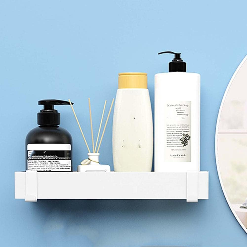 Bathroom Shelf Stainless Steel Shelves Adhesive Rack with Hooks Wall Mounted No Drilling for Kitchen and Toilet-Black_30cm(White,30cm)