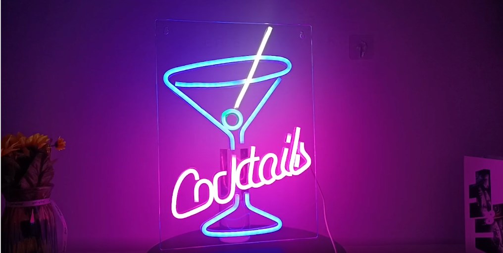 Insegna Al Neon 'Cocktail & Dream' Rosa/Blu - Decorazione USB Per Bar, Camera, Feste E Matrimoni - Foto 8