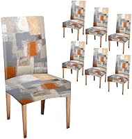 Vista 154 de TOMWISH Fundas para Sillas De Comedor 6, Fundas para sillas de comedor, pintura de arte abstracto, funda extraíble elástica de elastano para silla