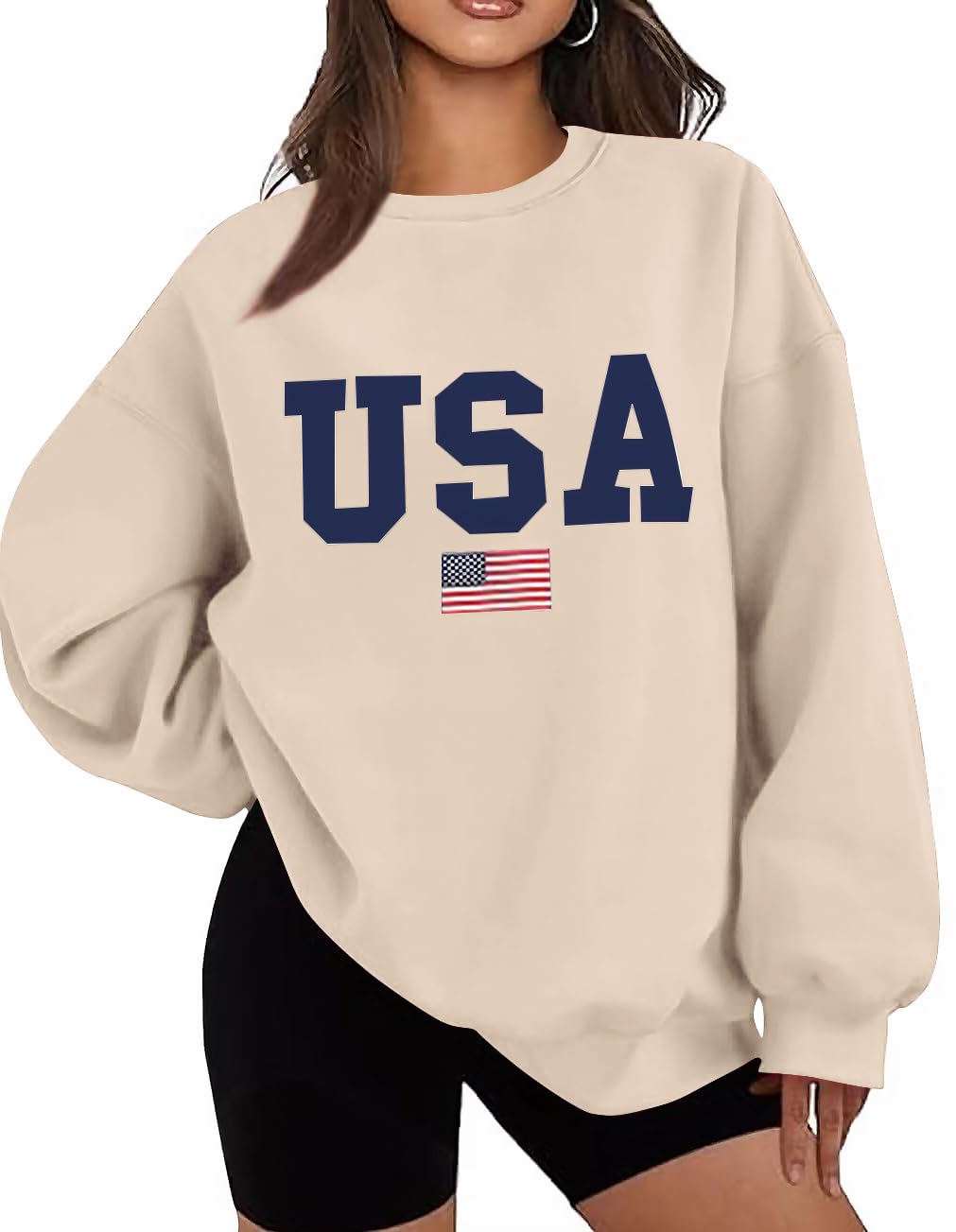 Lacozy Womens Oversized USA Sweatshirt Crewneck American Flag Sweater Long Sleeve Loose Fleece Top 4th of July Outfit