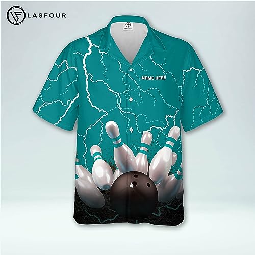 LASFOUR Personalized Bowling Hawaiian Shirts for Men, Men's Bowling Button-Down Short Sleeve, Crazy Bowling Team Shirts2