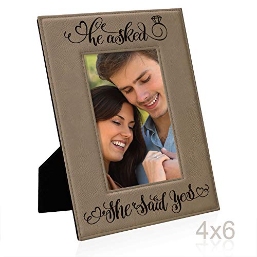 He Asked, She Said Yes Engraved Leather Picture Frame, Engagement Gifts, Wedding Gifts, Bride To Be, Groom To Be, We're Engaged Photo Frame, Proposal Gifts, She's The One Surprise (4X6-Vertical) #TOP2