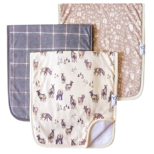 Image of Copper Pearl Premium Baby Burp Cloths - 3-Pack Large Cotton Burp Cloths, Extra Soft Spit Up Rags with 3 Absorbent Layers, Perfect for Baby Boy Gifts (21" x 10" Size, Timber Set)