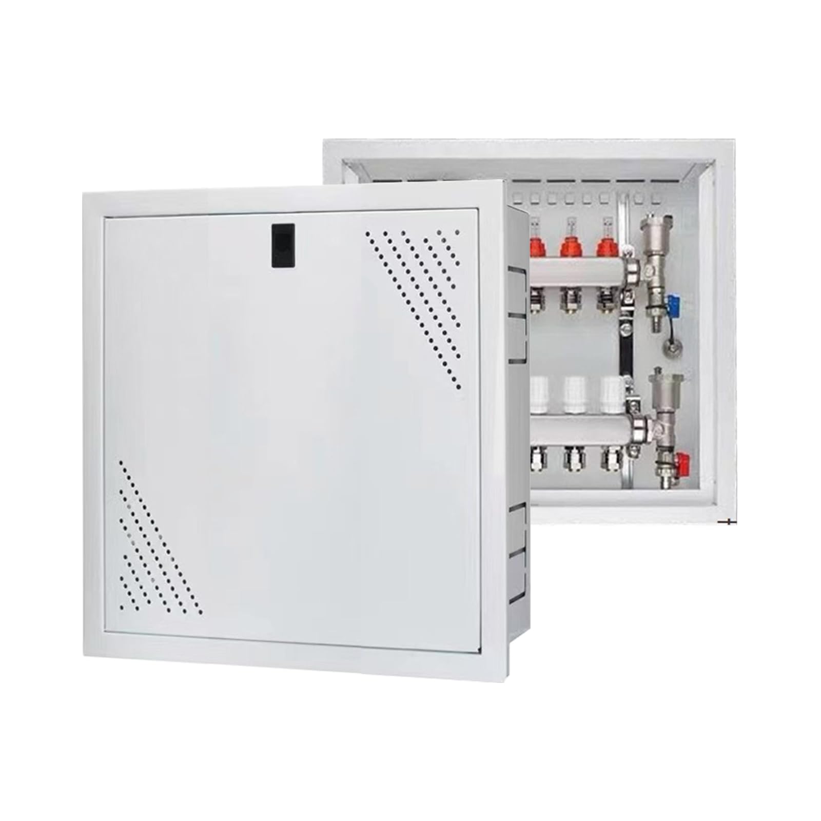 Armario de Distribución para Calefacción por Suelo Radiante, 5-6 Conexiones para Circuitos de Calefacción, Montaje Empotrado, Superficie Lacada, Caja de Hierro, 500 x 450 x 110 mm