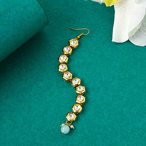 Toned Kundan Studded Single Line Pearl Drop Maangtikka