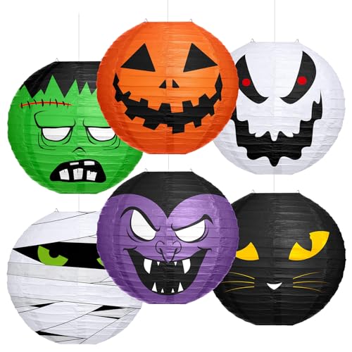 VIHOSE 6 Pcs Halloween Hanging Decorations Paper Lanterns, Jack-o-Bat Lanterns with...