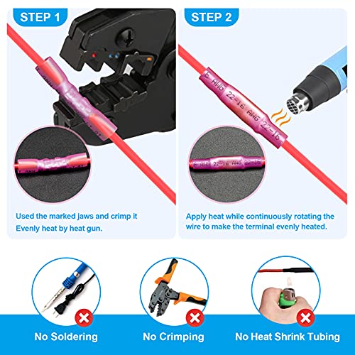 Image of ZhiYo Heat Shrink Butt Connectors - Electrical Wire Connectors Kit - Insulated Waterproof Marine Automotive Wire Crimp Terminals - AWG 22 - 10 3 Sizes Butt Splice (50PCS)