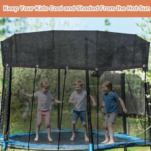 Trampoline Cover Round 12 Holes 90% Sunblock Shade Cloth 8FT Black Trampoline Top Shade Cover Sun Shade Mesh Tarp with 49FT Elastic Cord & 24 Plastic Hooks for Outdoor Backyard Playground(Tent Only) - 4