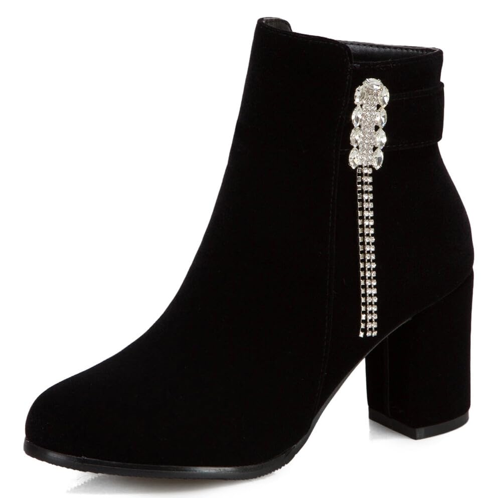 Bottines femme hiver talon haut bloc strass low boots tendance