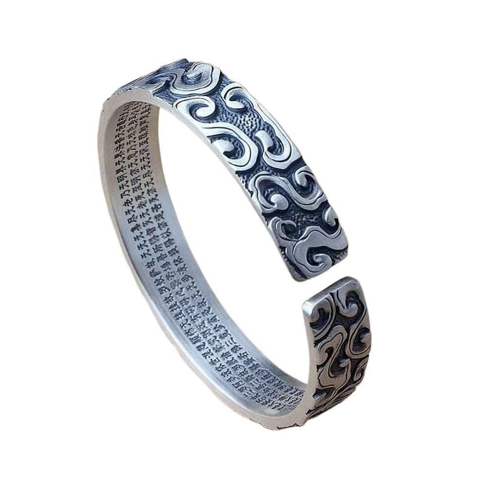 Bracciale in argento, bracciale rigido alla moda, braccialetto in argento 999 con parole buddiste a forma di nuvola, braccialetto aperto, braccialetto vintage unisex in argento, i braccialetti possono