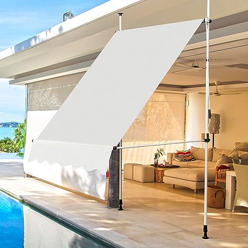 COSTWAY Tenda da Sole per Balcone, Tenda da Sole a Morsetto per Esterno, Regolabile in Altezza, Telaio Telescopico Senza Forare, Telo Resistente ai Raggi Solari (150 cm, Beige)