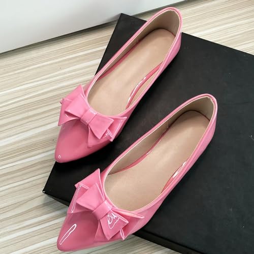 INEELUYI Women's Patent Leather Pointy Toe Slip on Ballets Flats Candy Color Bowtie Bowknot Flats Shoes2