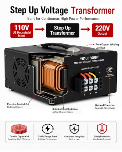 Image of 8000W PRO Step Up Transformer 110V /120V to 220V /240V Voltage Converter | Hardwired Connection Only, High-Capacity Power Converter with Built-in Circuit Breaker for 220V Appliances