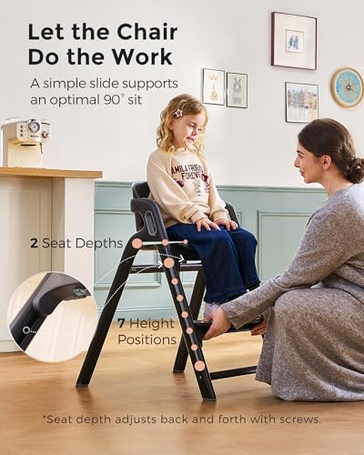 Image of Momcozy DinerPal Wooden High Chair for Babies, Toddlers & Adults Up to 308 Lbs, Convertible Baby Highchair with Food-Grade Tray, Dishwasher-Safe, Adjustable & Ergonomic, Midnight Black​