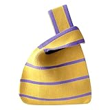ANIMQUE Damen Häkeln Tragetasche mit Nadelstreifen Muster Geschenk Tasche Faltbar Ärmel Knoten Tasche Schultertasche Gestrickt Tragbare Kleine Geldbörse Tote, Gelb