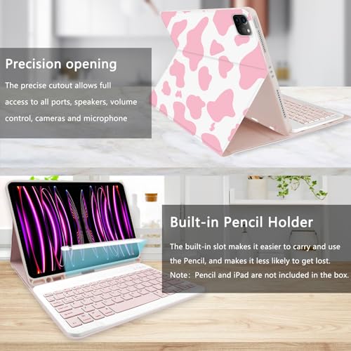 TopPerfekt for iPad Pro 11" 4th/3rd/2nd/1st Gen (2022/2021/2020/2018) Keyboard Case, Magnetically Absorbent, Auto Sleep/Wake, Support 2nd Gen Pencil Wireless Charge, with Pencil Holder - Pink Cow by TopPerfekt - Used condition - Image 6