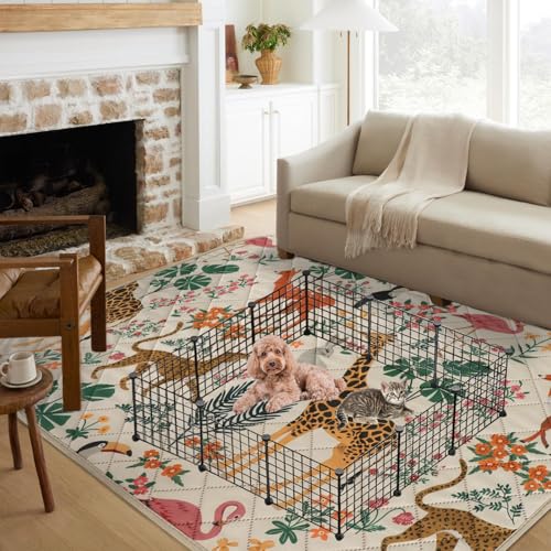 Image of IEUUMLER Washable Pee Pads for Dogs, 1 Pack Forest Pattern Reusable Waterproof Puppy Pads, Non-Slip Super Absorbent Dog Training Pad for Playpen Crate Bed EU013 Beige Jungle, 63x63
