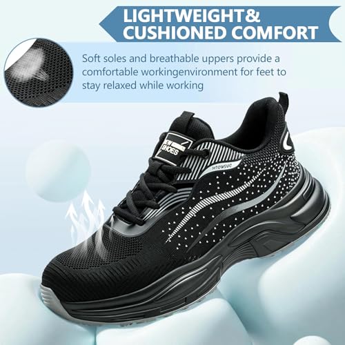 Image of Hogent Steel Toe Shoes for Men Women, Ultra Lightweight Premium Comfortable Work Sneakers, Puncture Proof Air Cushioned All‑Day Wear Safety Toe Shoes for Industrial Construction Warehouse Factory Work