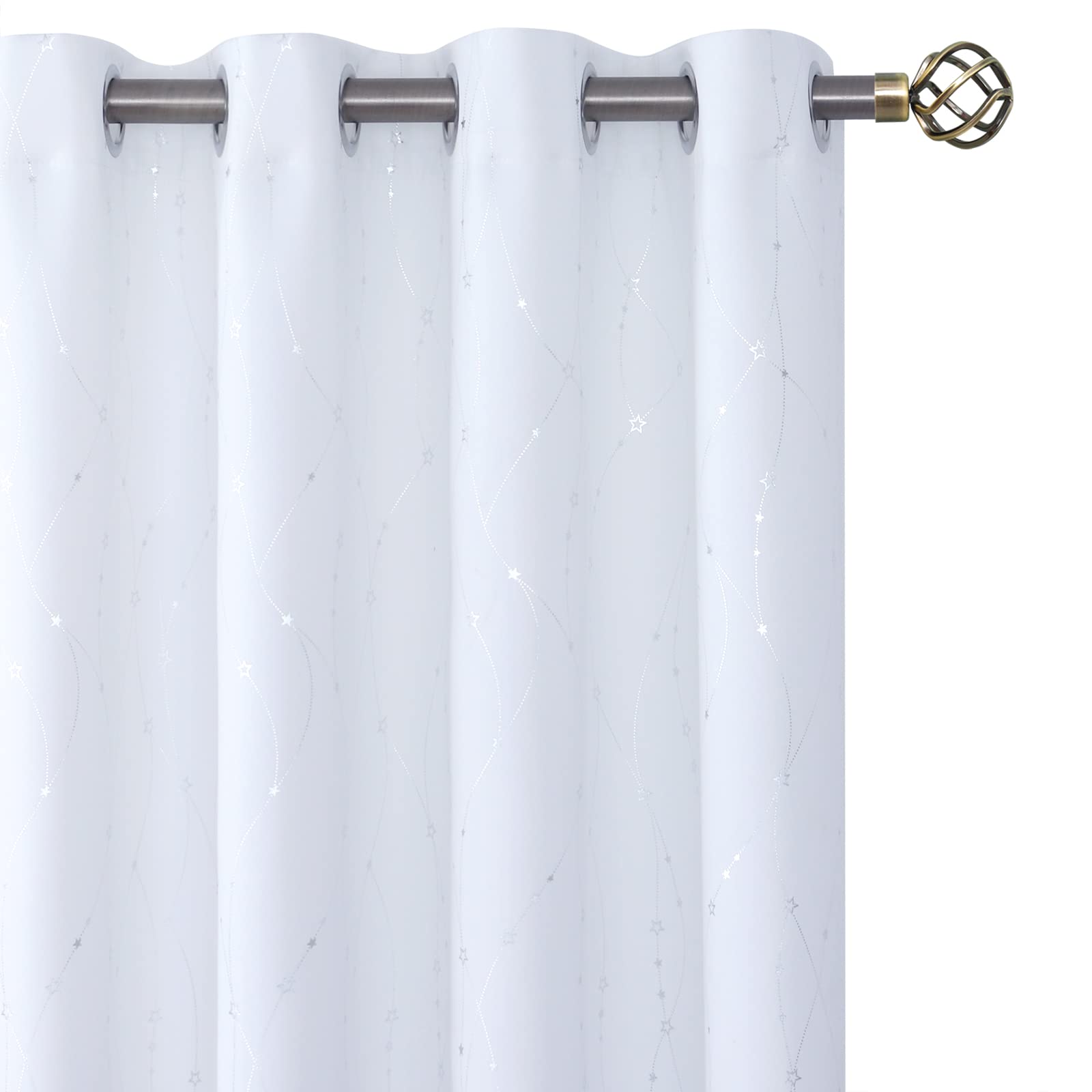 BGment Star &amp; Lines Pure White Room Darkening Curtains 84 Inch Length 2 Panels Set, Thermal Insulated Privacy Grommet Window Drapes for Kids Boys Bedroom, 52 x 84 Inch