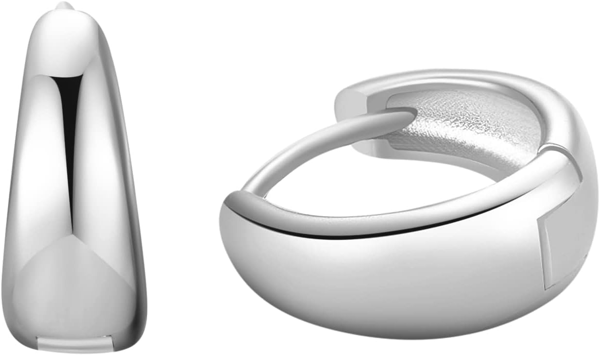 Thick Hoop Earrings for Women Girls, Chunky Huggie Earrings in 925 Sterling Silver and 14k Real Gold Plated for Everyday Wear