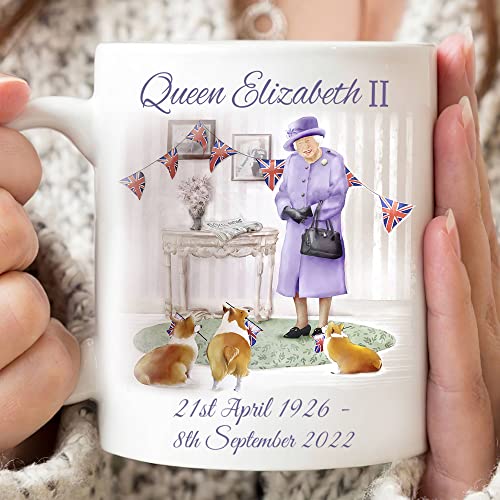 Tasse Queen Elizabeth avec inscription « Rest in Peace » - Cadeau de la reine d'Angleterre - Cadeau de la reine Elizabeth - Tasse à café en céramique de 325 ml - Tasse souvenir de la reine Cover